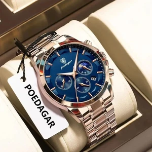POEDAGAR Luxury Men’s Stainless Steel Chronograph Waterproof Quartz Watch - Picture 1 of 31