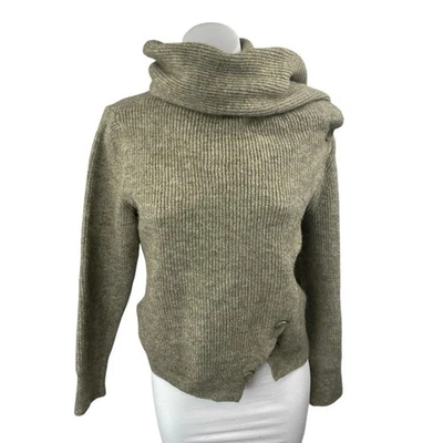 Suéter Top Manga Larga Cuello Bufanda Tejido Acanalado Lana Verde Mango Para Mujer MNG Talla S Foto 1 de 4