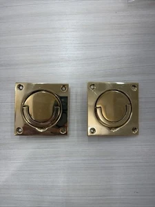 Set of 2 - Baldwin 0397.031 Flush Ring Pull /Cup Pull - Unlacquered Bright Brass - Picture 1 of 13