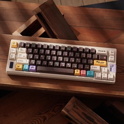 PBT Japanese Brown keycap Set 129 Keys Cherry Profile Cute Keycaps Custom Dye... - Image 1 of 4