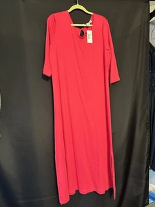 Maxi Vestido Joan Vass Para Mujer Rosa Mangas 3/4 Algodón Talla 1X Nuevo con Etiquetas - Imagen 1 de 6