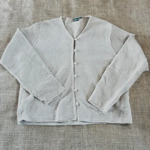 LL Bean Woman's Tan Light Cable-Knit Button-Up Cardigan Cotton Size Large - Picture 1 of 4