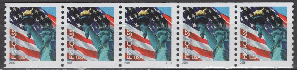 SC# 3967 - 2006 Non Denomination (39¢) - Lady Liberty & Flag - Coil Strip of 5 - Image 1 of 1