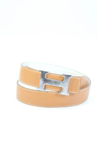 Kit ceinture réversible Hermès logo H Constance marron cuir blanc taille S