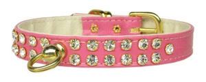 Cuello de Perro Estrás 2 Filas de Joya de Cristal ¡BLING! Cuero sintético premium ROSA - Imagen 1 de 2