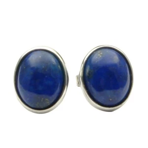 Studs Earrings From Real Lapis-Lazuli & 925 Silver, Oval, Dark-Blue - Picture 1 of 5