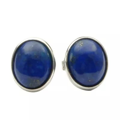 Orecchini Gioielli In Lapis-Lazuli Reale E Argento 925, Ovali, Blu Scuro - Immagine 1 di 4