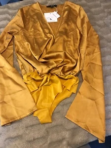 Women's UK 6 Missguided Drape Plunge Bodysuit Gold Bnwt - Picture 1 of 1