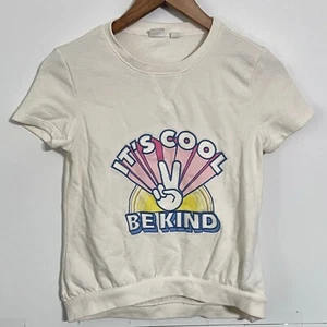 Gap Kids Girls Fleece T-Shirt Top Size XL (12) Beige Retro 70S Embroidered Logo - Picture 1 of 6