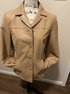 Siena Studio Womens Tan Leather Button Front Jacket Size Medium - Picture 1 of 15