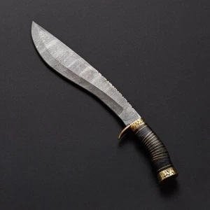 Custom Handmade Damascus Steel Hunting Kukri Knife With Brass Guard & sheath - Picture 1 of 3
