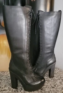 Polo Ralph Lauren Womens Helma Lace Up Calf Skin Boots Black Size 37B MSRP $695 - Picture 1 of 11