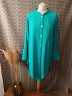 Angel Circle longline tunic top shirt mandarin collar 14-16 green/blue