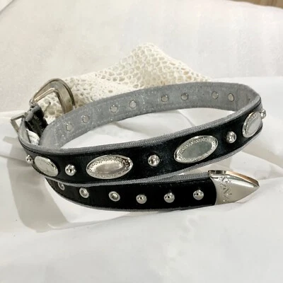 Women's Black Leather Silver Tone Studded Concho Western Belt Vintage Donna Katz - Image 1 of 4