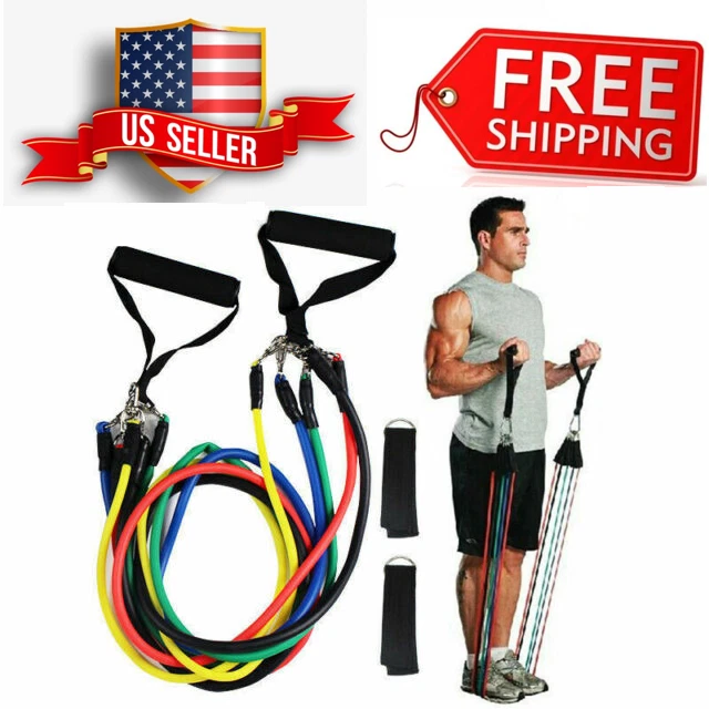 11 In1 Resistance Set Yoga Pilates ABS Latex Exercise Fitness Tube Workout Bands