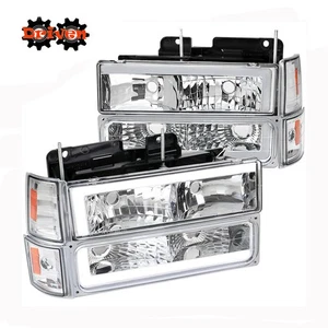 94-98 GMC Suburban Yukon Truck Headlights +Turn Signal+ 4pc Corners Chrome DRL C - Picture 1 of 3