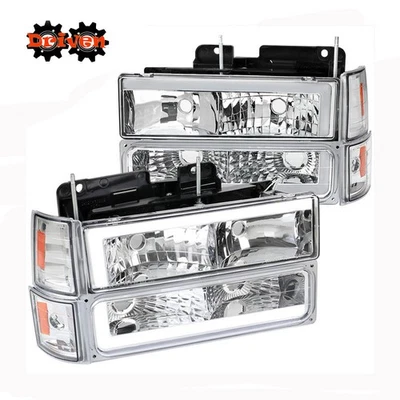 94-98 GMC Suburban Yukon Truck Headlights +Turn Signal+ 4pc Corners Chrome DRL C - Image 1 of 3