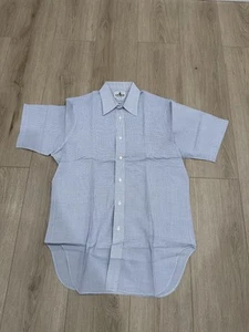 Huntsman Saville Row Made In England VINTAGE Blue Short Sleeve Button Down Shirt - Picture 1 of 8