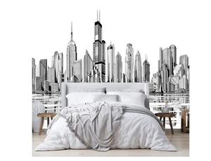 Wall mural wallpaper New York City Skyline black white Silk Cloth - 108”x75” - Picture 1 of 17