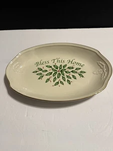 Lenox Holiday “Bless This Home” 11” Plato Ovalado Dimensión Colección EE. UU. - Imagen 1 de 4