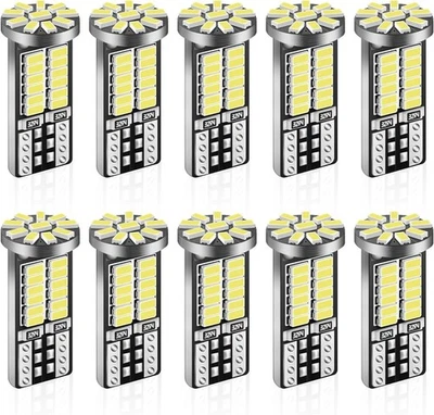 10 Pieces 194 LED Bulb Super Bright 6500K T10 168 2825 W5W 34-SMD 3014 Chipsets - Image 1 of 4