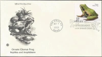 Scott 3817 FDC - 37 cent stamps - 2003 - Ornate Chorus Frog - FDOI - Excellent - Image 1 of 2