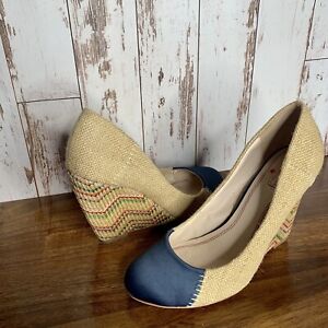 Anthropologie Plenty Tracy Reese Burlap Stitched Wedge Heels Multicolor Size 7.5