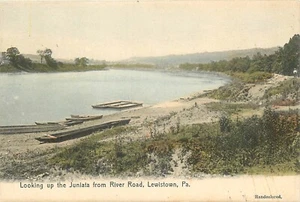 Postal HC c1910 Lewistown Pennsylvania Juneata River Road coloreada a mano 25-5595 - Imagen 1 de 2