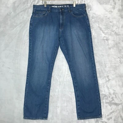 Chaps Denim Vintage Slim Fit Mens 38*30 Blue 100% Cotton Pockets Flat Front - Image 1 of 4