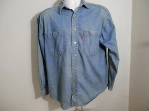 Herren Levi's blau Langarm Nieten Metall Knopf rote Lasche Denim Jeanshemd Medium - Bild 1 von 9