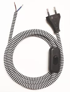 Cavo Tessile Connessione con Spina Interruttore 2x0,75 Nero Bianco 3M Adduzione - Foto 1 di 5