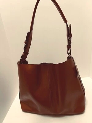 Leather Bucket Bag CO-LAB Handbag Saddle Tan Topstitched Shoulder Bag - Image 1 of 4
