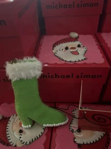 Vintage Michael Simon Light Green Beaded Christmas Ornament Boot - Picture 1 of 2