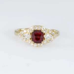 1 Carat Cushion Cut Ruby and Diamond Halo Ring in 18K Yellow Gold - Picture 1 of 4