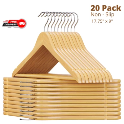 BRANDED Non Slip Wooden Suit Hangers Skirt Lot Clothes Pant Coat Vintage Dress Durable