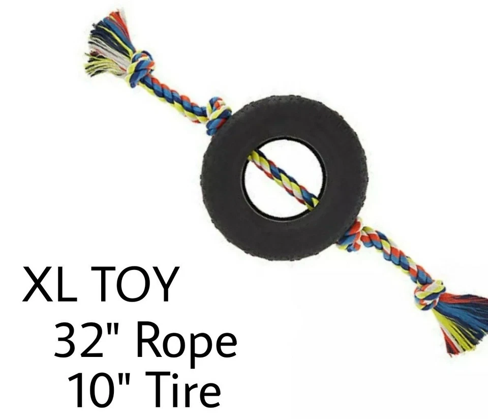 Cuerda anudada Top Paw XL de 32" con neumático de goma de 10", juguete para masticar perros resistente duradero Foto 1 de 1