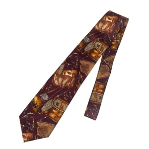VINTAGE Orvis Fly Fishing Neck Tie Burgundy Maroon Red Creel Rod Silk USA 59x3.5 - Picture 1 of 7