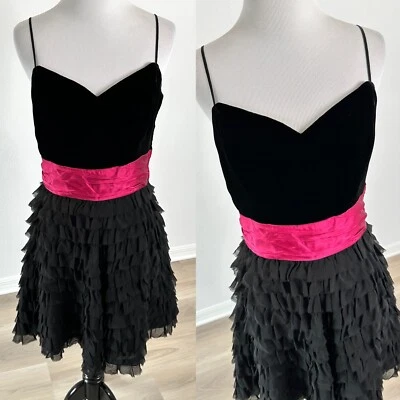Vestido Vintage Betsey Johnson Y2K Negro Terciopelo Capas Mezcla Seda Talla 8 Foto 1 de 4