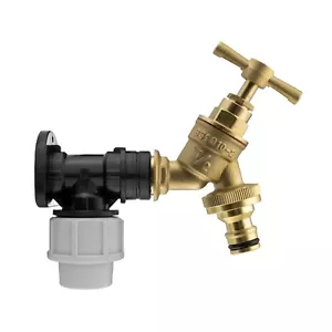 25mm mdpe compression fitting backplate with classic brass bib tap+click-lock - Picture 1 of 4