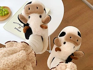 Super Cute Fluffy Cow Slippers, Novelty Animal Slippers for Women - Picture 1 of 5