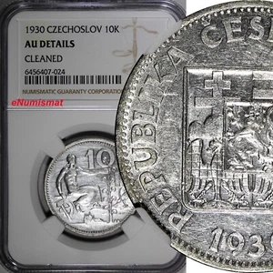 Czechoslovakia Silver 1930 10 Korun 30 mm NGC AU DETAILS KM# 15 (024) - Picture 1 of 4