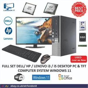 Fast Computer DELL HP i3 i5 DESKTOP PC 120GB SSD +500GB Desktop CPU PC Win 11 - Picture 1 of 3