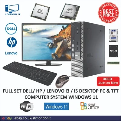 KOMPLETTSET DELL HP i3 i5 DESKTOP PC 120GB SSD + 500GB HDD COMPUTER WINDOWS 11 - Bild 1 von 3
