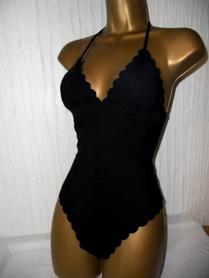 BLACK H&M HALTER NECK SCALLOP EDGE SWIMSUIT SIZE 6 SWIMWEAR Foto 1 de 2