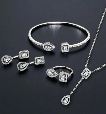 14k White Gold Plated Copper Lab-Created Crystal Jewelry Set Swarovski - Image 1 of 3