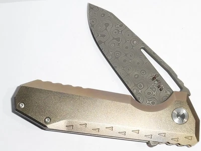 SOUTHERN GRIND USA PENGUIN FLIPPER KNIFE. RAINDROP DAMASCUS. TITANIUM HANDLE. - Image 1 of 4