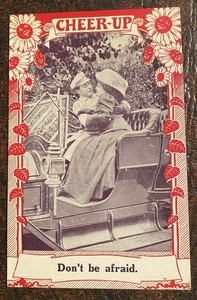 Vintage Postcard Cheer-Up Girl in Car - Don't Be Afraid - Romance - Posted 1910 - Picture 1 of 2