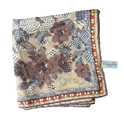 Christian Dior Bufanda Mujer Seda Cuadrada Floral Paisley Diseñador París Auténtico Foto 1 de 4