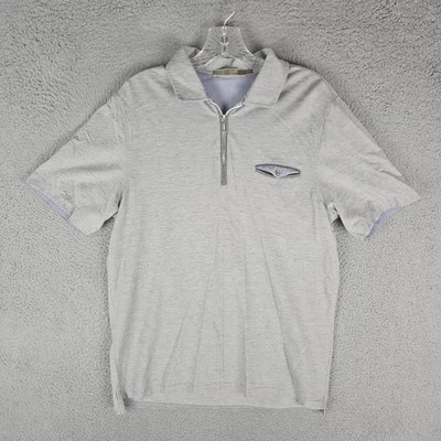 Camisa polo masculina Raffi cinza média quarto de zíper manga curta elegante algodão top - Imagem 1 de 4