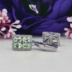 Natural Peridot & CZ Gemstones with 925 Sterling Silver Cufflinks For Men's #509 - Picture 1 of 6